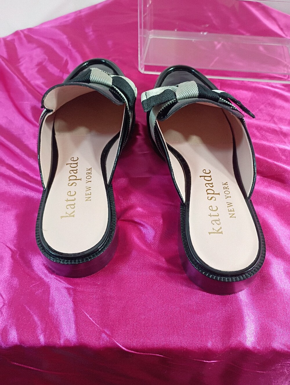 Kate Spade Women's SZ 9.5B Patent Leather Fabric Leandra Mule Loafers Black. - Picture 7 of 9